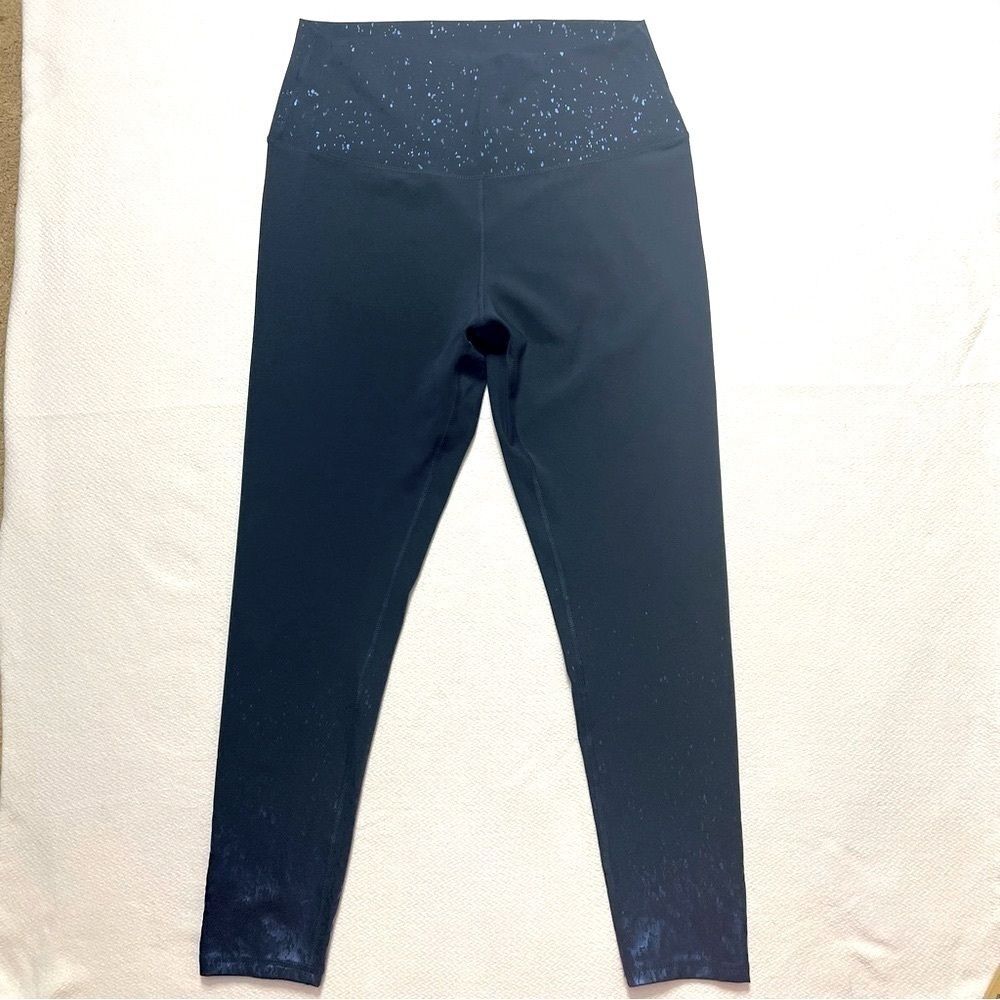 Z by Zobha Leggings Navy Dark Blue Metallic Blue Splatters Women's Size XL